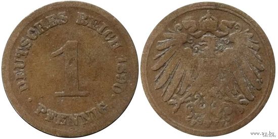 YS: Германия, Рейх, 1 пфенниг 1890F, KM# 10