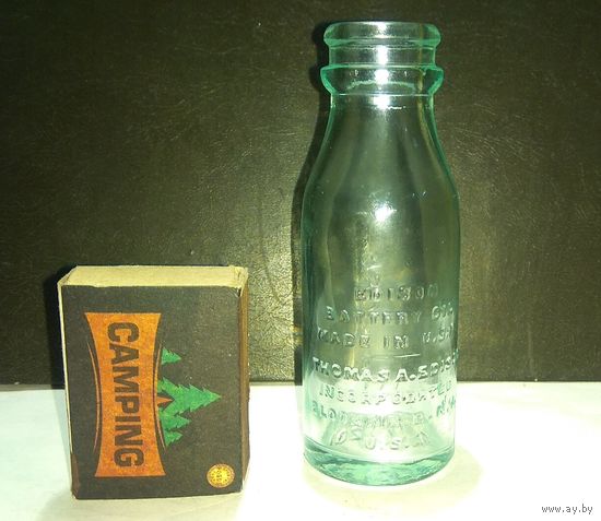 Раритет: ёмкость (бутылка) от аккумуляторного масла для батарей Thomas Edison (см.описание)