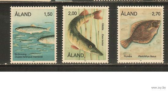 Аланды-1990(Мих.38-40) , ** , Фауна, Рыбы (полная серия)