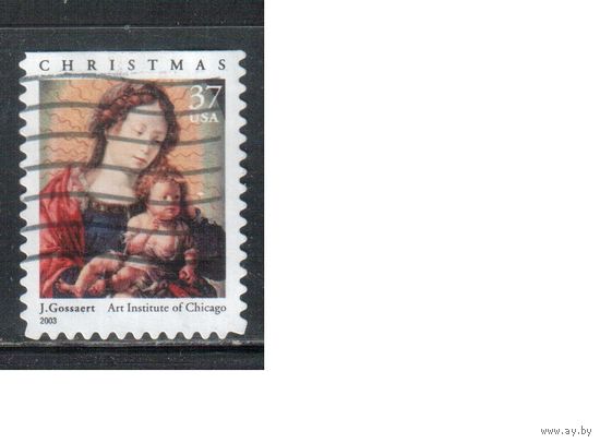 США-2002 (Мих.3646 II BD) , гаш. , Рождество, Живопись(одиночка), выпуск 2003 г(1)