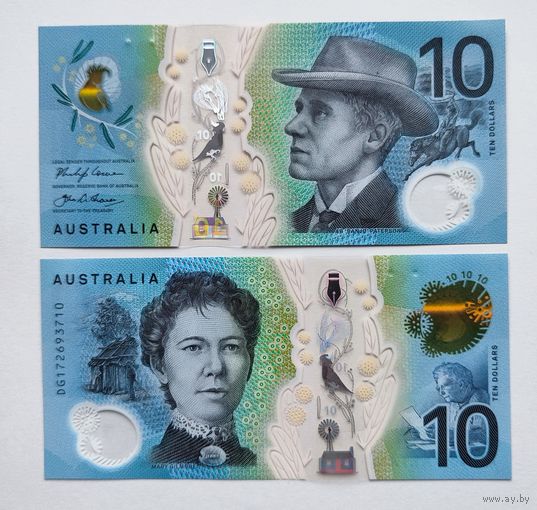 Австралия, 10 долларов 2017 г, P-63 (полимер, номинация IBNS 2017, поэты Эндрю Патерсон и Мэри Гилмор), UNC