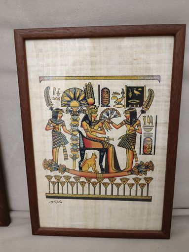 Пано из натурального пергамента в рамке под стеклом. Египет