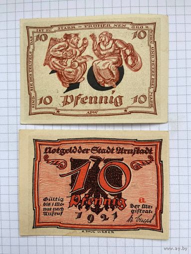 Нотгельд 10 пфеннигов Германия Уруштадт-0501-2