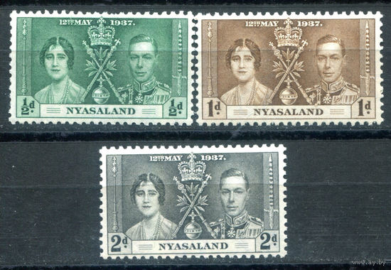 Британские колонии - Ньясаленд - 1937г. - коронация короля Георга VI и королевы Елизаветы - 3 марки - полная серия, MLH, MH [Mi 49-51]. #2-Bc-D-KS-2
