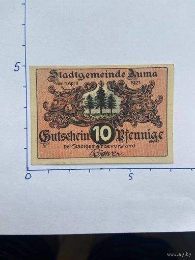 Нодгельд 10 пфеннигов Аума. Веймарская республика - 0202