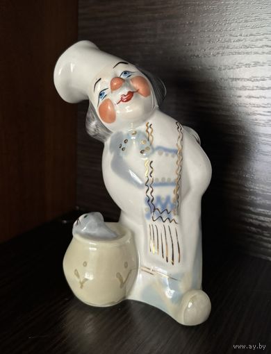 ФАРФОРОВАЯ СТАТУЭТКА "ПРИЯТНОГО АППЕТИТА", "ПОВАР", "КЛОУН - ПОВАР" или "ПОВАР С КОТОМ". ПОЛОНСКИЙ ЗАВОД ХУДОЖЕСТВЕННОЙ КЕРАМИКИ (ЗХК) ПОЛОННЕ, УССР!!! СТАРТ С РУБЛЯ!!!