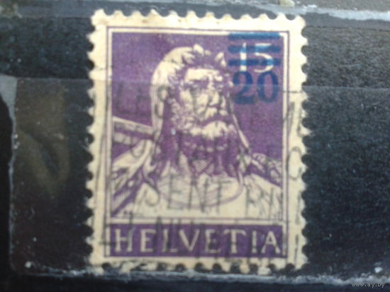 Швейцария,1921, надпечатка 20с на 15с, стандарт, Михель 3,5 евро гаш.