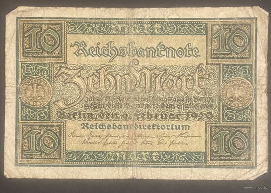 Банкнота 10 марок 1920 год. Веймарская республика