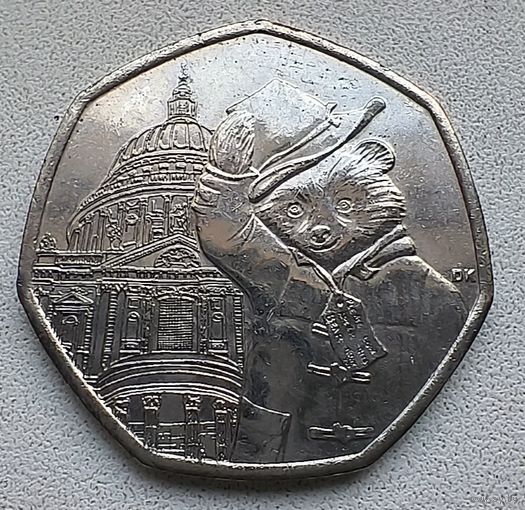 Великобритания 50 пенсов, 2019 Медведь Паддингтон, церковь Святого Павла 4-7-19