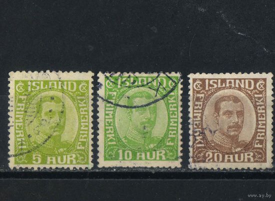 Исландия Уния с Данией 1921 Христиан X Стандарт #99-101.