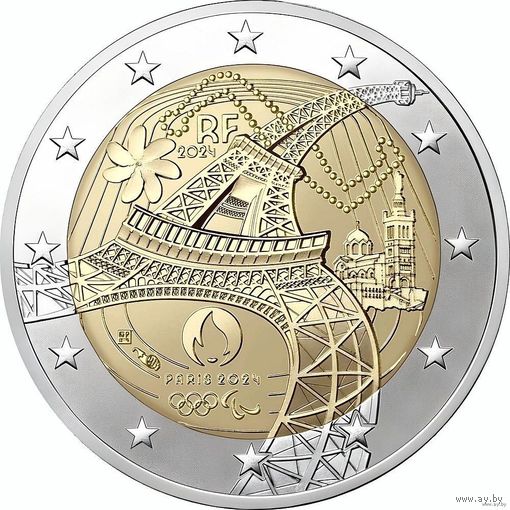 2 евро 2024 Франция Эйфелева башня UNC из ролла