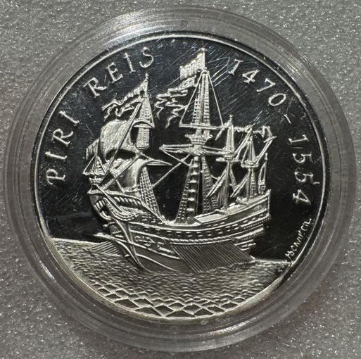 50000 лир 1995 Пири-реис - серебро 925пр. 31,47 грамм