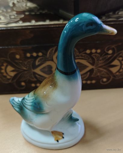 Антикварная статуэтка Утка Селезень.  Фарфор Германия. Состояние