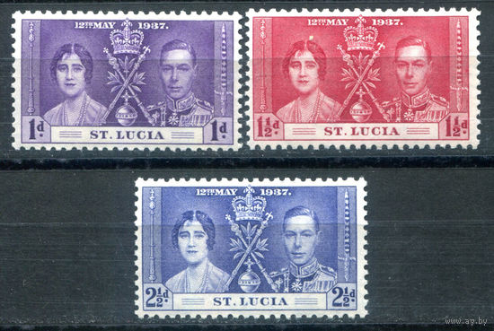 Британские колонии - Сент-Люсия - 1937г. - коронация короля Георга VI и королевы Елизаветы - 3 марки - полная серия, MLH с незначительным дефектом клея [Mi 96-98]. #2-Bc-D-KS-5