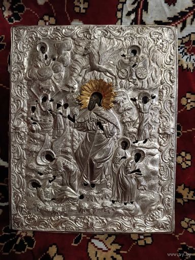 Икона "Огненное восхождение пророка Ильи" в окладе, 19 век