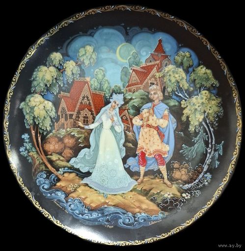 Коллекционная, декоративная тарелка - Холуйская миниматюра. Позолота, детали исполнения. Песня любви