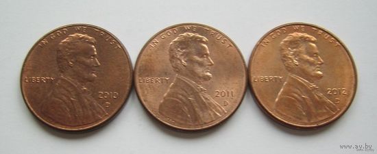 США  центы 2010г.,2011г.,2012г. ("D")