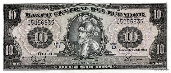 Эквадор 10 эскудо сукрэ 1988 года UNC p121 1988(1)
