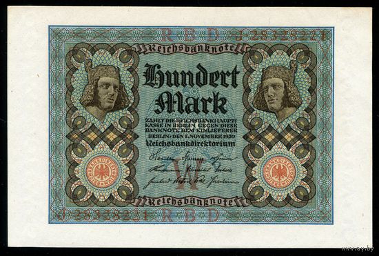 Германия. 100 Марок 1920 года. P69b, UNC