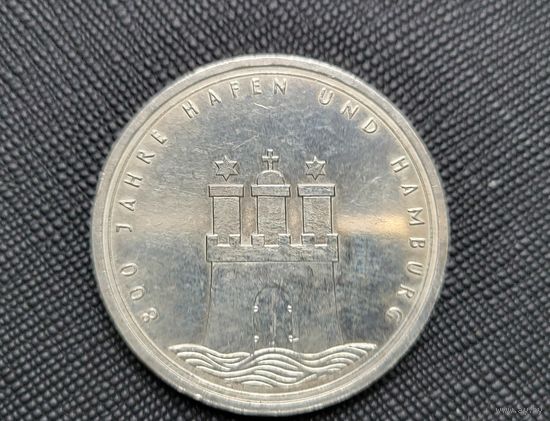 10 марок 800 лет Гамбургскому порту J ФРГ Серебро 15,5 грамма 625 пробы! ВОЗМОЖЕН ОБМЕН!