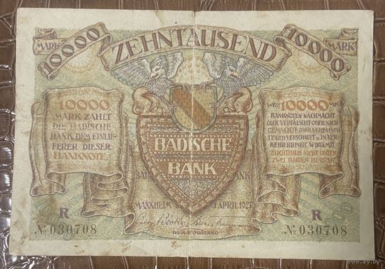 Банкнота 10000 марок Баденский банк. 1923 год. Веймарская республика.
