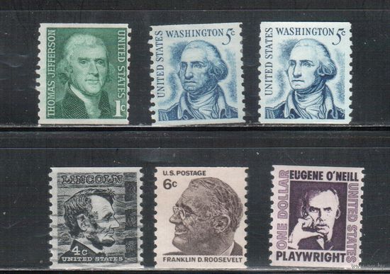США-1966-1968, (Скотт. 1299-1305), **/* ( 1 м - гаш.) , Известные люди США, Верт. зубцовка