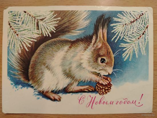 С Новым годом 1980 Достян  Белочка Подписана