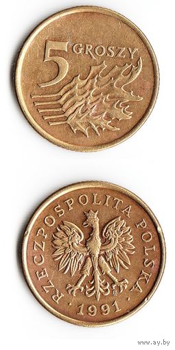 5 грошей Польша 1991 года