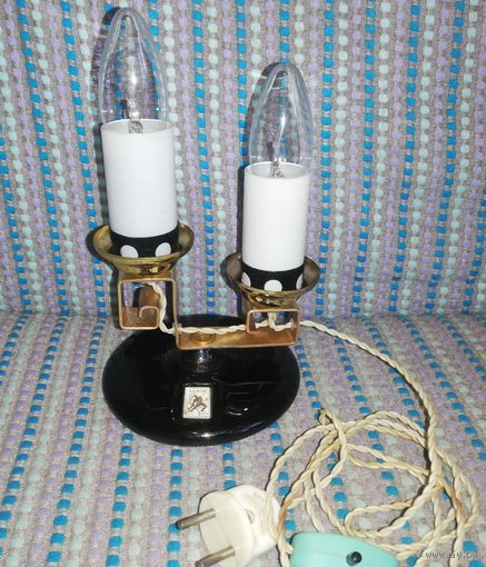 Светильник старинный настольный двухрожковый "Львов", СССР