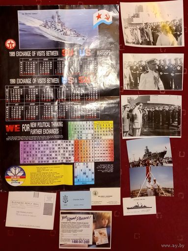 Советский российский плакат-календарь, визитки и фотографии.ВМФ Обмен визитами между США и СССР. (S)