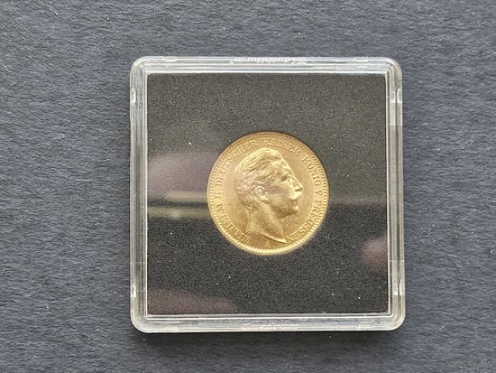 Пруссия, 20 марок 1908 года. Кайзер Вильгельм II. Золото. aUNC
