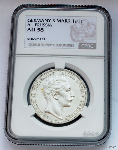 ГЕРМАНИЯ ПРУССИЯ 3 марки 1911 год "ВИЛЬГЕЛЬМ II" (серебро)