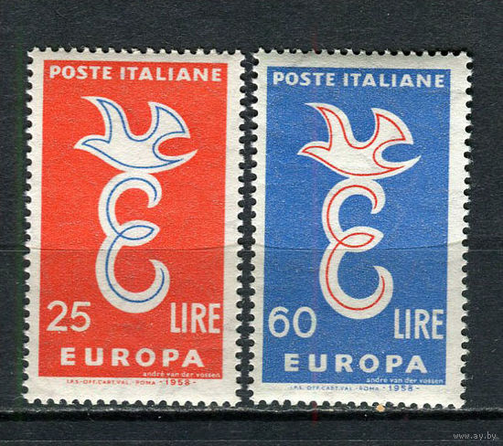 Италия - 1958 - Европа (C.E.P.T.) - буква E - [Mi. 1016-1017] - полная серия - 2 марки. MNH.  (Лот 28Go)-T41P10
