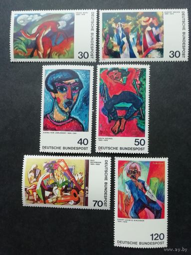 ФРГ 1974 Серия из шести марок "Живопись немецких экспрессионистов" (чистые**) Мi.798-799,816-817,822-823 каталог 6.50 евро