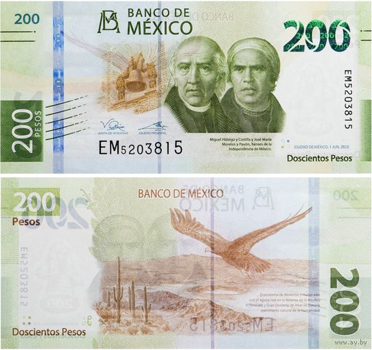 Мексика 200 песо 2022 год UNC