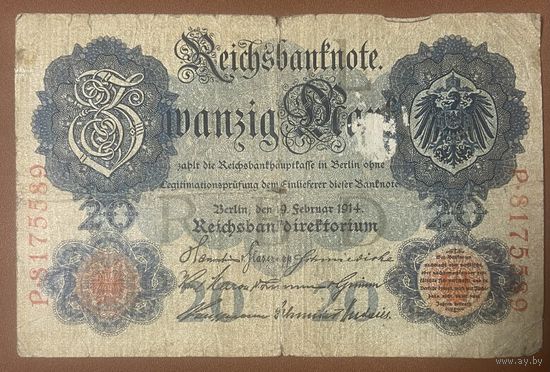 Банкнота 20 марок 1914 год. Германская империя