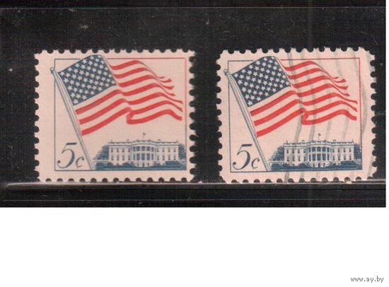 США-1963, (Мих.838 х+у) , гаш. , Стандарт, Флаг (полная серия), разл. бумага(1)