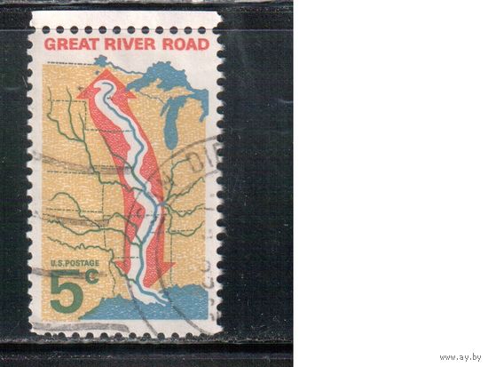 США-1966, (Мих. 910) , гаш. , Дорога, Река Миссисипи (одиночка),
