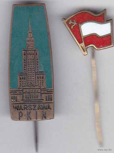 Варшава: Дворец Культуры и Науки (PKIN), флаги (польско-советская дружба).