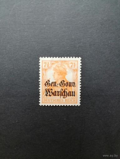 Польша 1916 Марка из серии "DEUTSCHEN REICHES" периода немецкой оккупации Польши с надпечаткой "Deutschen post in Warschau" (чистая* след от наклейки) Mi.9 каталог 1.20 евро