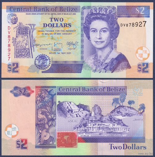 Белиз, 2 доллара 2021 г., P-66, UNC