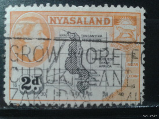 Ньясаленд, 1953. Королева Елизавета II и карта Ньясаленда
