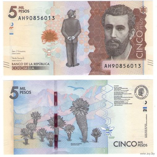 Колумбия 5000 песо 2022 год UNC