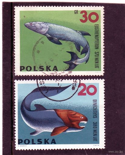 Польша. Mi:PL 1655,1656. Динихтис.Eusthenopteron. Серия: Доисторические животные .1966.