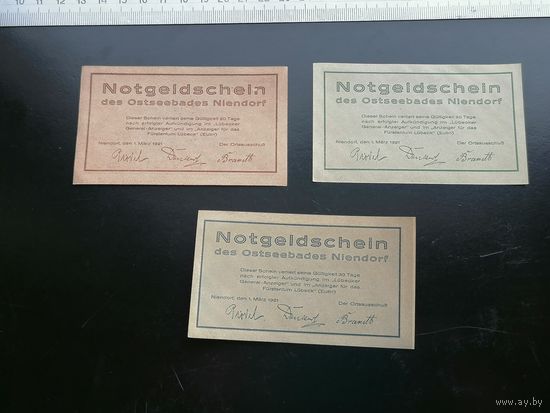 Германия-нотгельд  Niendorf 25,50,75 ПФЕННИГОВ 1921