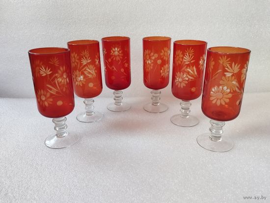 Фужеры Ромашка (набор 6 шт, объём 150 мл). Нёман, БССР