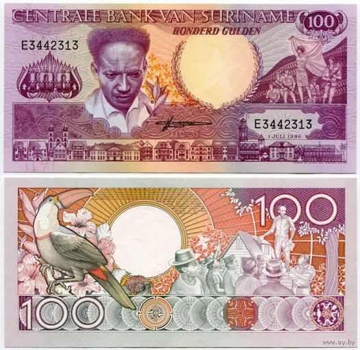 Суринам. 100 гульденов (образца 1986 года, P133a, UNC)