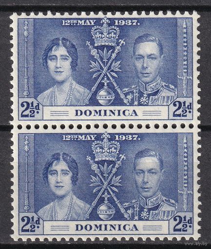 84.BrKS. Великобритания. Колонии.  Доминика. Коронация Георга VI и Елизаветы. 1937 г. 2 1/2P. Mi.#92. Пара. MNH.