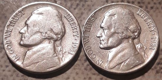 5 центов  1951 S или D США Джеферсон