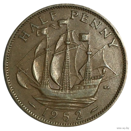 Великобритания 1/2 пенни, 1952